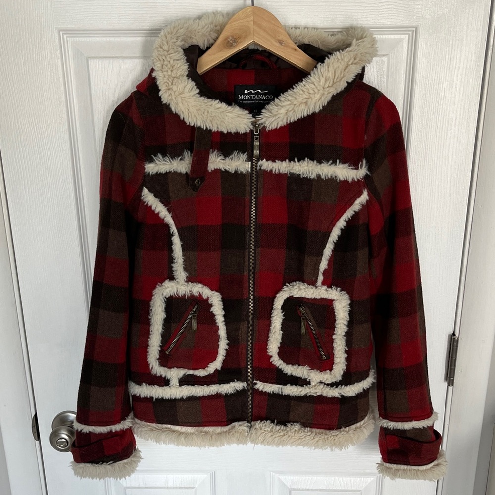 Women's size XS Montana Co. Clothing Company Red and Brown Plaid Jacket